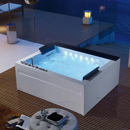 Hotel Project Whirlpool Bathtub Acrylic Soaking big Bath Tub LED jet Massage 2 person indoor Massage hot tub