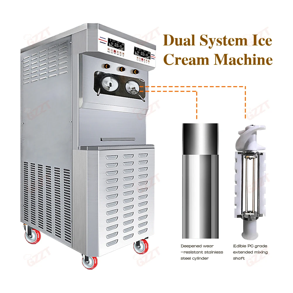 Dual Control System 2 +1 Mixed Flovar 20L Commercial Soft Ice Cream Machine Vertical High End Intelligent Overcurrent Protection