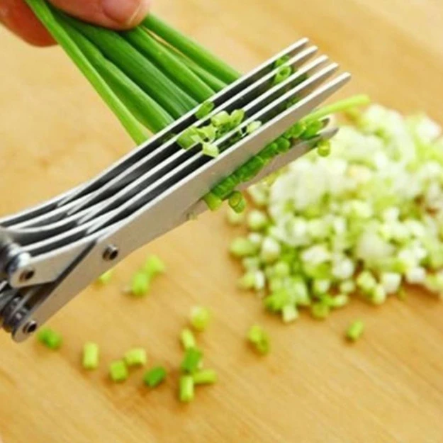 Multi-Function Vegetable Herb Scissors Home Kitchen Tools Stainless Steel Stripper Brush Shears