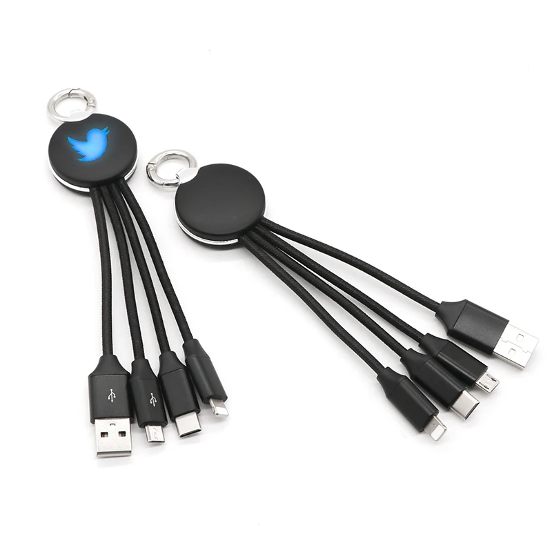 Amazon 4 in 1 LED Glow Flowing Charger USB LED Cable Micro USB Type C Charging all in one Cable Customized Logo