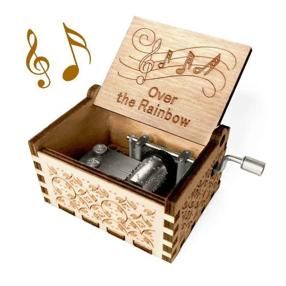 Wood Music Boxes Heart Shaped Laser Engraved Vintage Wooden Hand Crank Musical Box Gifts for Mothers Day