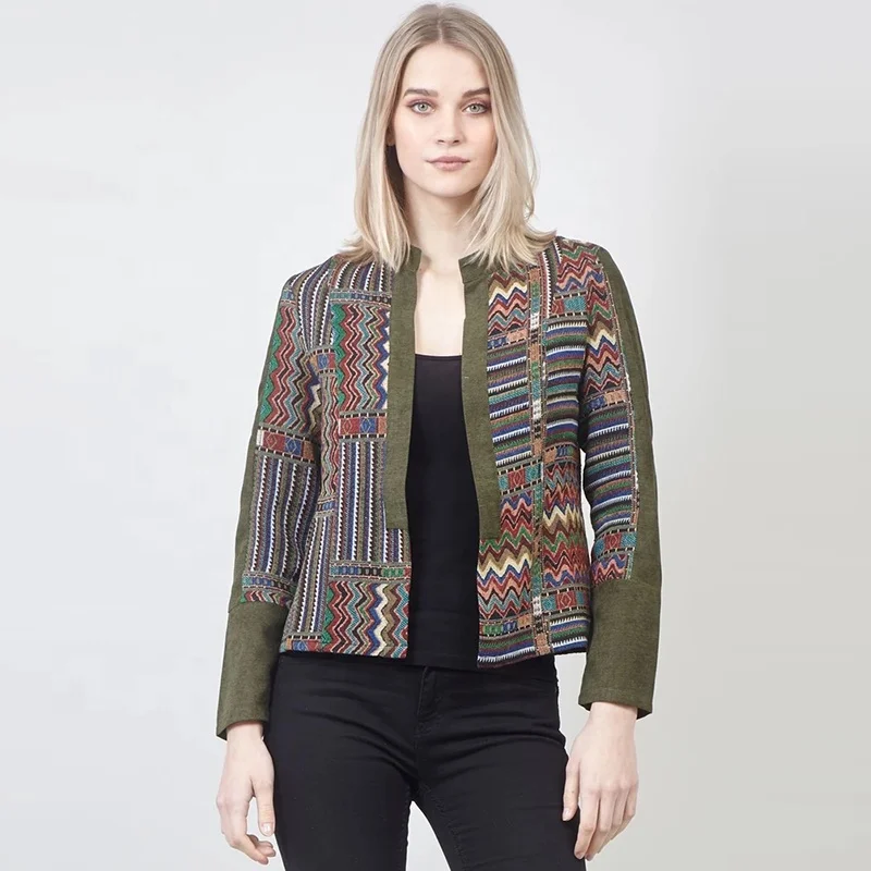 2020 New Arrival Wholesale Patchwork Open Front Jacket Fashion Short Jacket For Women
