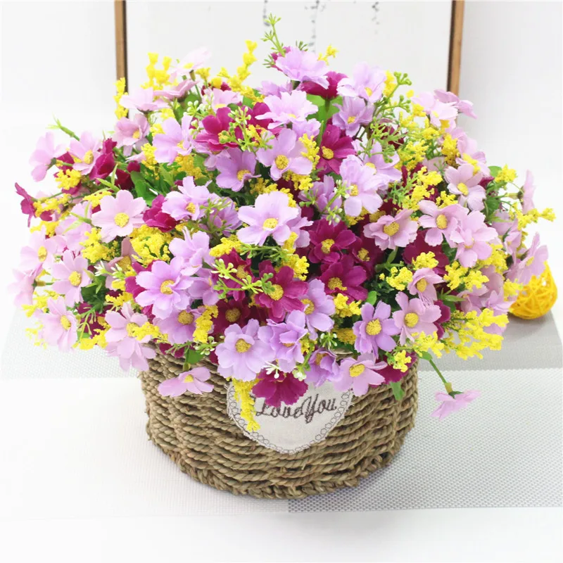One Bouquet 7 Branch 28 Heads Cute Silk Daisy Artificial Decorative Flower DIY Wedding Flower Bouquet Home Room Table Decoration