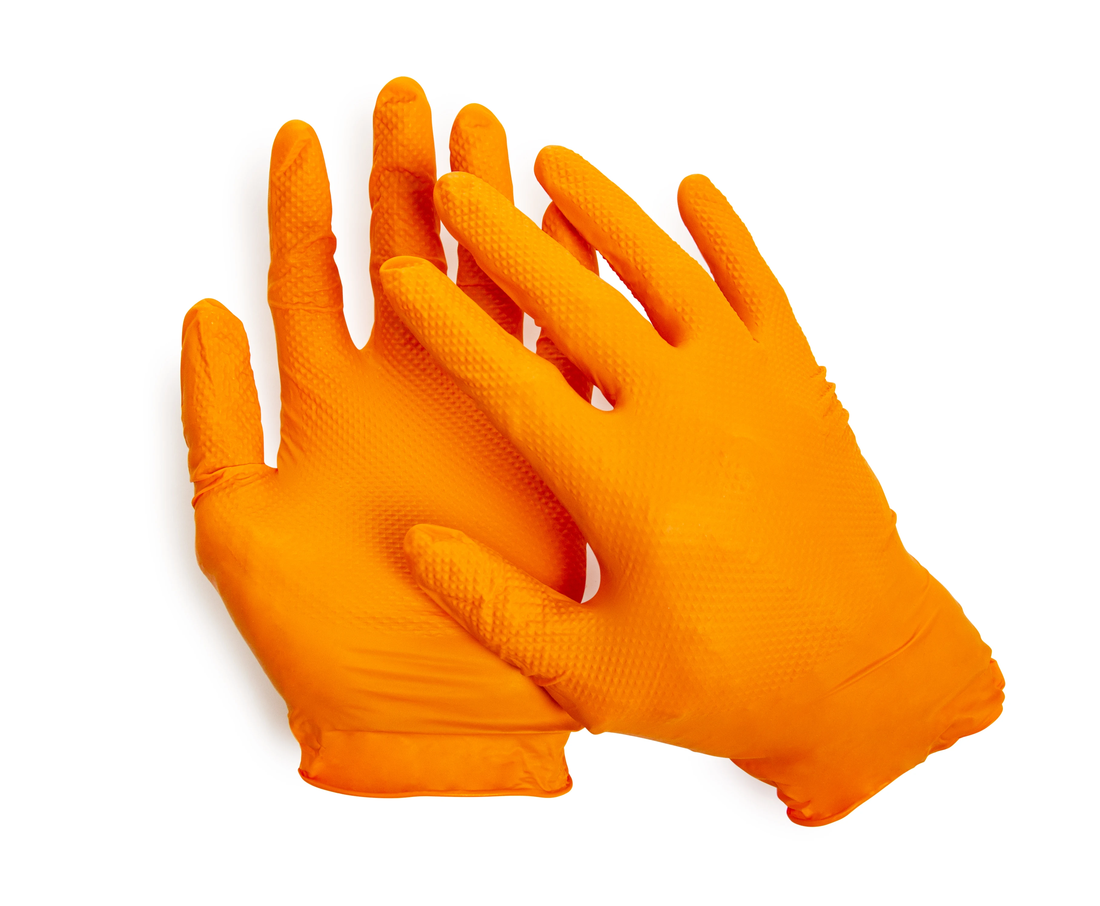 Сверхпрочные алмазные текстурированные нитриловые перчатки оранжевого черного цвета
