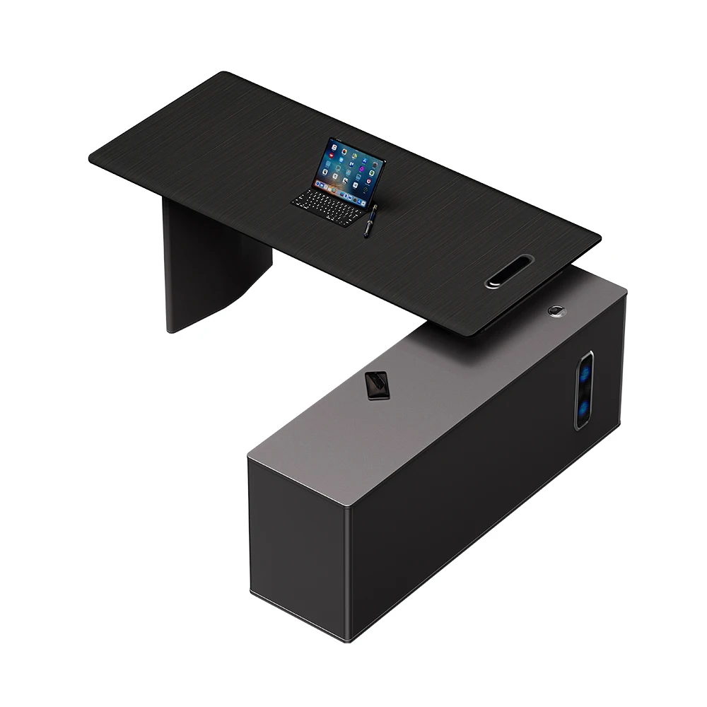 High End Manager Leather Office Furniture Table Modern And Luxurious Black Executive Office Desk With Drawer