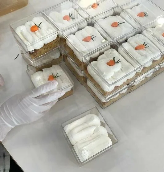 80mm Clear Cake Food Container Box Sweet Pastry Tiramisu Biscuit Acrylic Cake Box Sugar Nut Container