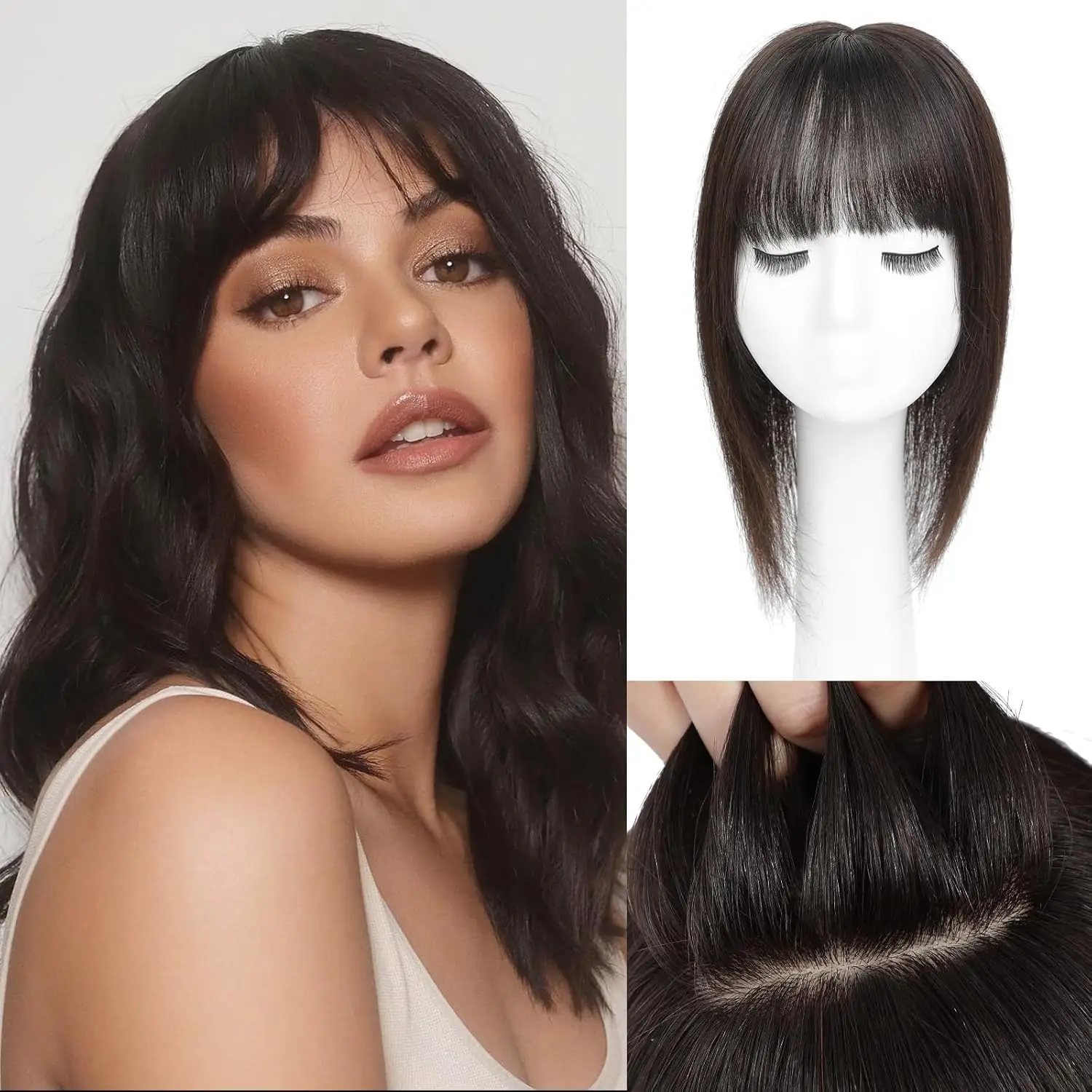 Human Hair 3D Bangs Hairpiece Clip In Hair Extensions Fringe French Curls  Natural Straight Human Hair Toppers