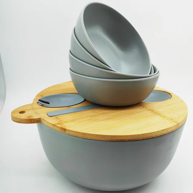 Salad Bowl Sets with Bamboo Lid Spoon & Fork OEM Workable