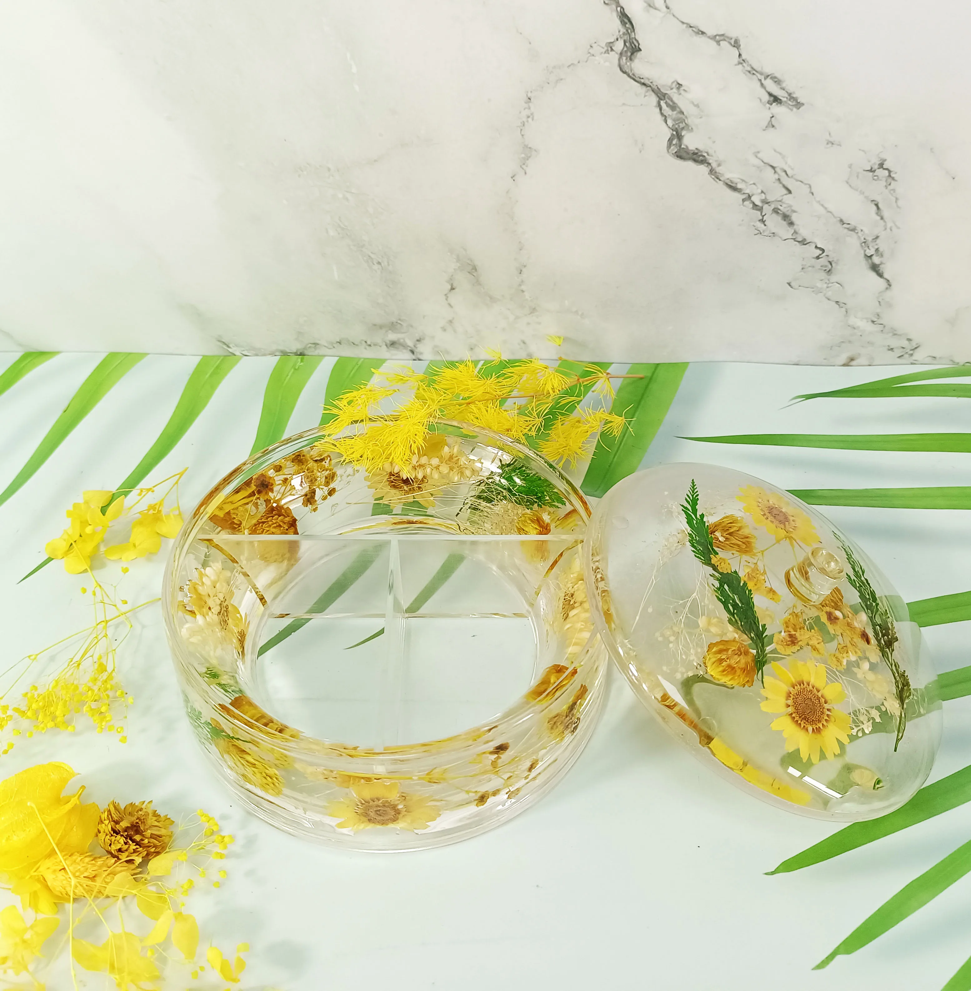 Роскошная коробка для хранения колец, серег, ожерелий, органайзер с высушенными цветами, акриловая шкатулка для украшений, органайзер для украшения