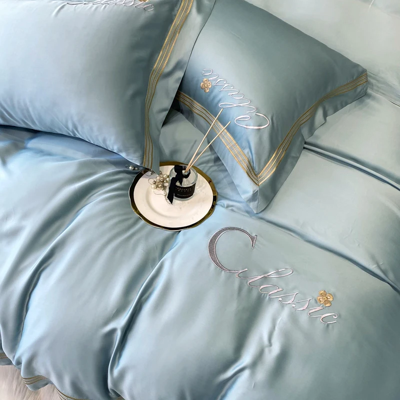 Wholesale tencel fitted bed sheet with pillowcase 100% Lyocell tencel 4 piece with flat bedsheet sets