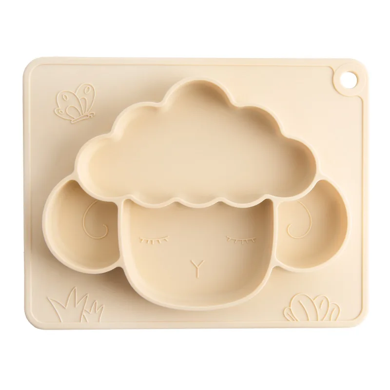 BPA Free Kids Dish Plate With Suction Silicon Bowl Food Grade Sheep Type Divided Plates