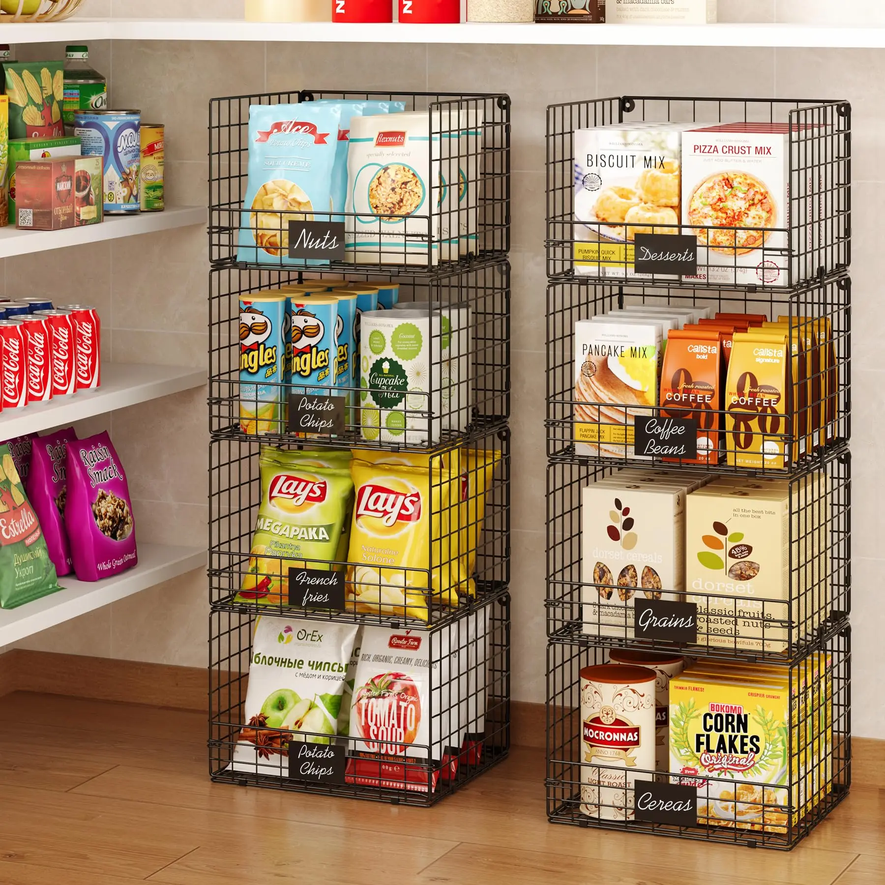 Hot sale 4 Tiers Hanging Closet Shelves Organizer Hooks Wall Mount Cabinet Wire Storage Basket Bins mesh basket for wardrobe