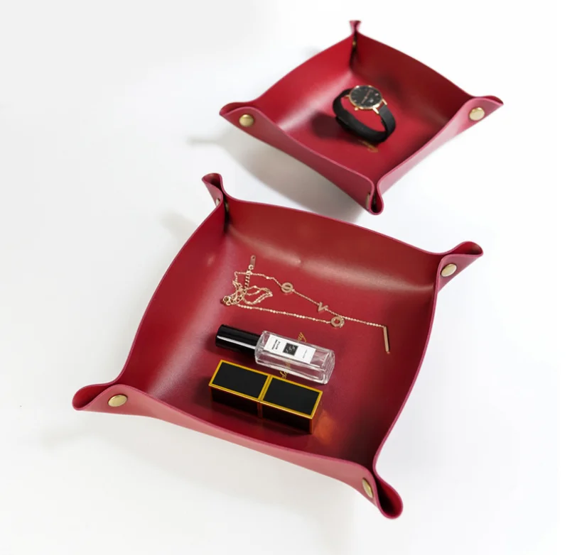 Desktop Storage Tray Leather Key Plate Home Decoration Dice Tray key Wallet Coins PU leather folding Storage Box Wholesale Custo