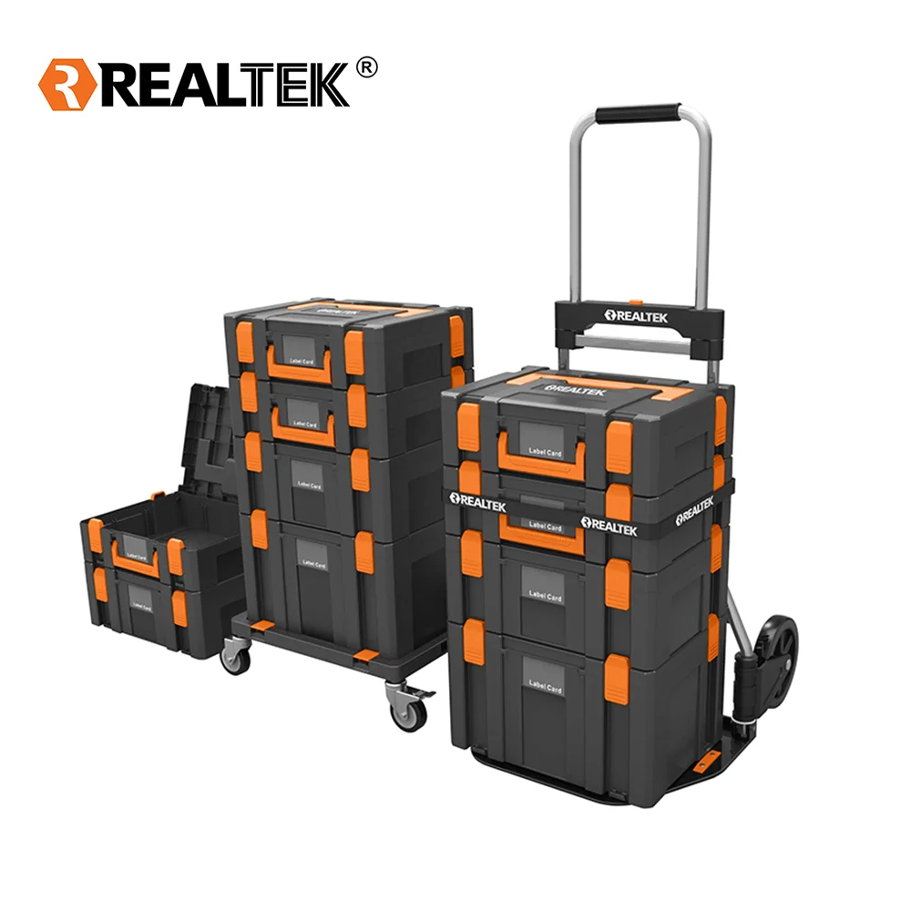 Realtek Multiple Sizes Available Professional Interlocking Plastic Tool Boxes With Wheels