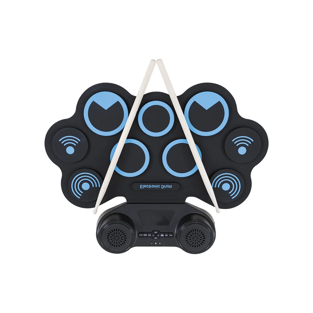 CN factory hot sell  Professional devil fish special silicon pad Two big speaker roll up drum kit digital drum set with battery