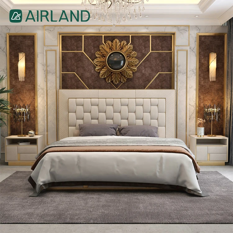 Apartment furniture double bed frame leather high-quality high-density elastic sponge double bed
