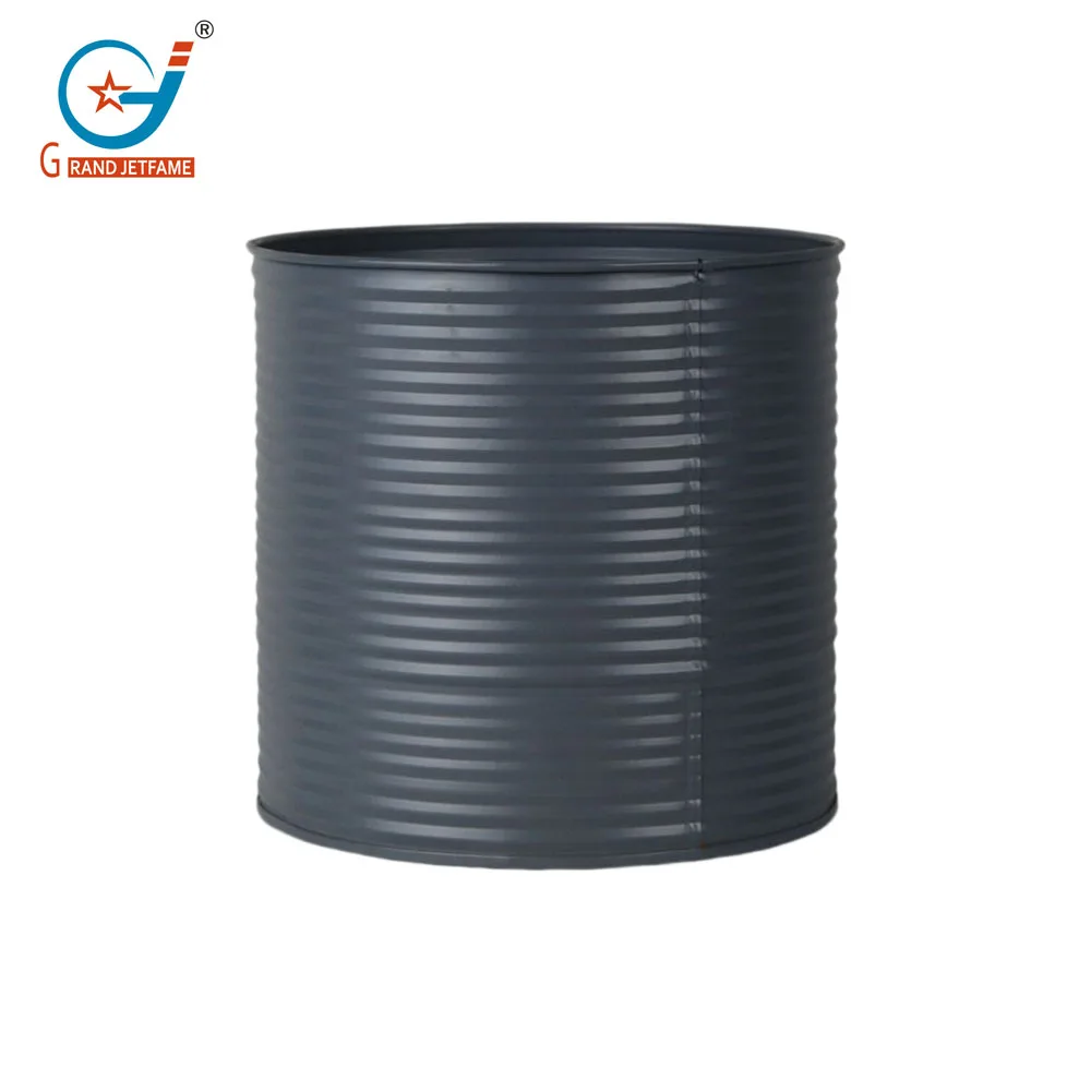 Metal flower pot Metal garden round flower pot home stripe decor bucket cream colored