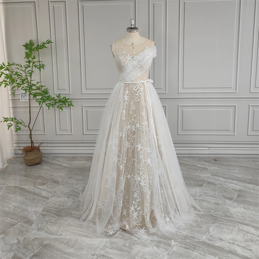 100% высококачественные кружевные свадебные платья со звездами для невесты элегантное женское свадебное платье с иллюзией на спине новый дизайн 2024