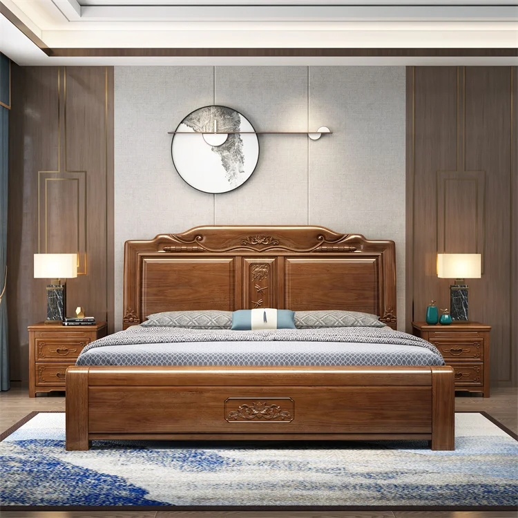 Chinese style solid wood bed schlaf zimmer bett 1.8m double bed bedroom furniture with storage bed panel