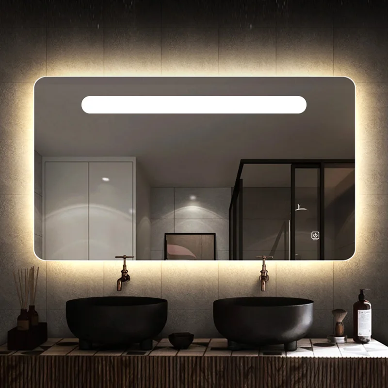 
Modern Rectangle anti fog dimmable mirror touch switch illuminated led bath mirror 