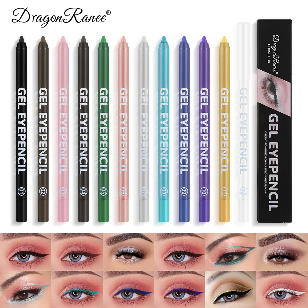 dragon ranee 12 color Sweatproof Eyeliner Pencil Eye Shadow Pencil lasting Eye Liner Pencil Pigment Waterproof Eye Makeup Tools