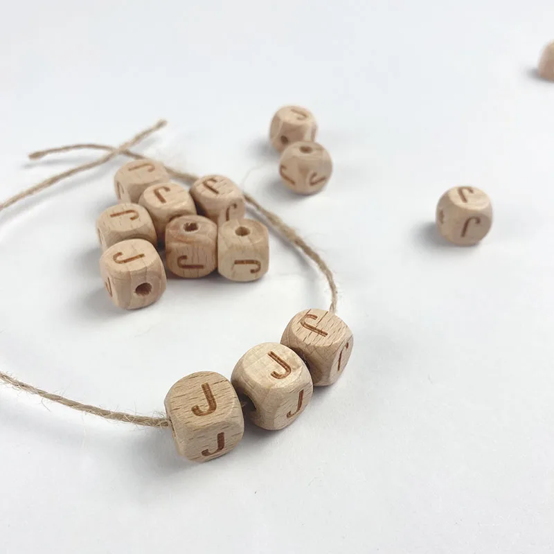 
Custom 12mm Laser Engraved Dice Wood Color Beech Square Wooden Alphabet Letter Beads With Hole 