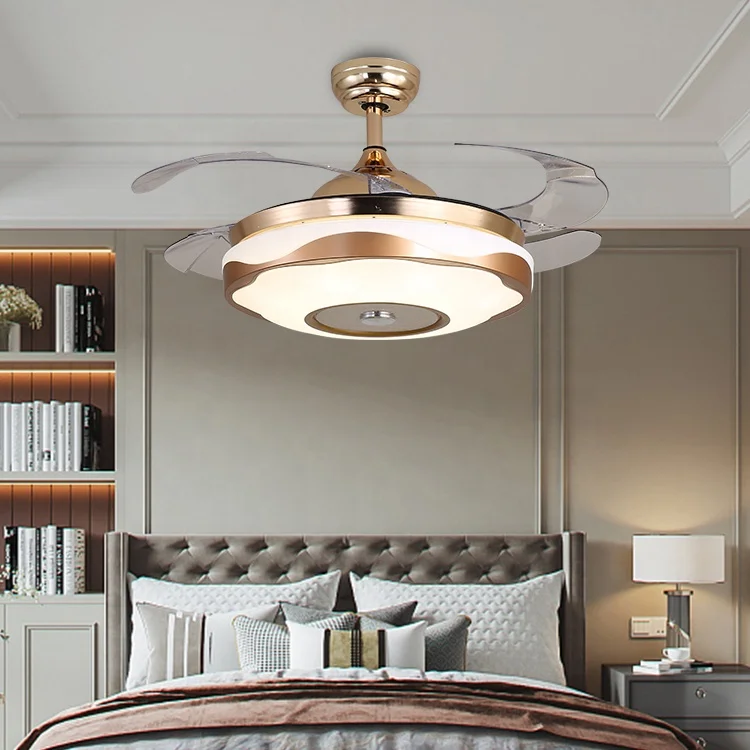 OEM ODM invisible 42 inch ceiling fan fancy modern luxury led ceiling fan with light and speaker