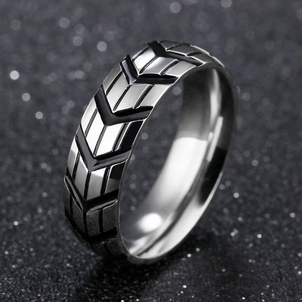 High Quality Trendy Popular Mens Vintage Tire Tread Stylish Ring