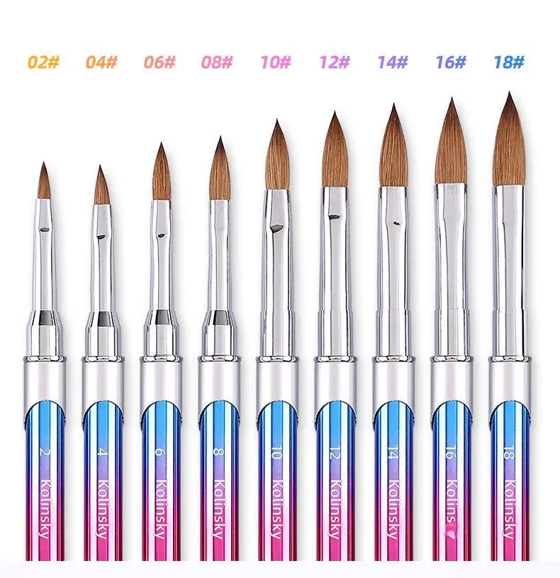 Wholesale OEM Customized Private Label Packaging Box 100% Kolinsky Acrylic Nail Brush Size 8 10 12 14 16 18 20