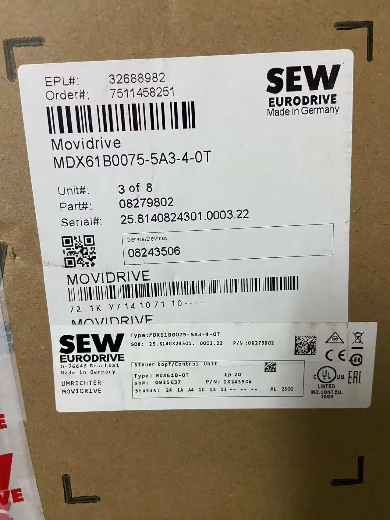 Sew FH57/GDRS90L4BE5 (upgrade to FH57/GDRN100LSBE5) OG73UN1024 for Fiber Laser Cutting Machine SEW EURODRIVE
