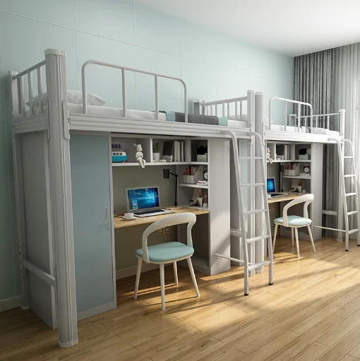 Steel Bunk Beds Metal Bedroom Furniture Modern School Bed School Table CA-231 with Wardrobe and Desk College Students Adult