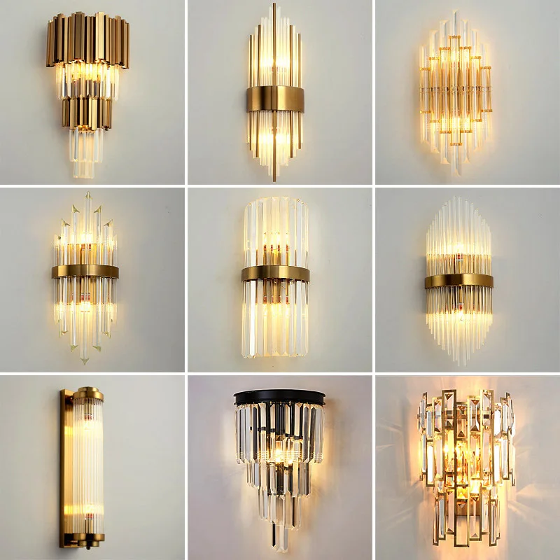 Хит продаж, современные роскошные комнатные Настенные светильники E14 для дома, прикроватный коридор, гостиная, Хрустальный настенный светильник, освещение