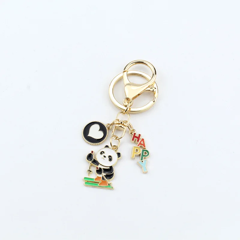 Hot Selling Customizable Metal Keychain Creative Panda Skating Pendant for Women for Handbag Accessories