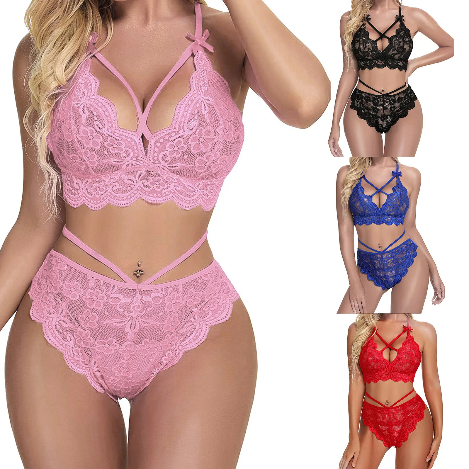 2024 Wholesale Cheap Price Custom Logo S-2XL Underwear Lingerie Sexy Femme Women Lace 2 Piece Lingerie Set Plus Size Lingerie