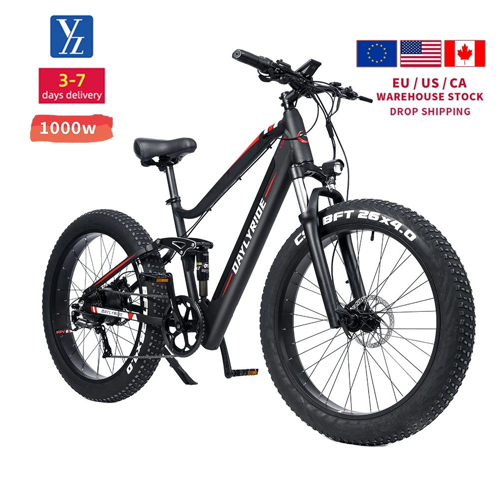 EU US CA warehouse stock ebike 1000w 750w 500w electric mountain bicycle 48v 15Ah 9speed full suspension electric bike