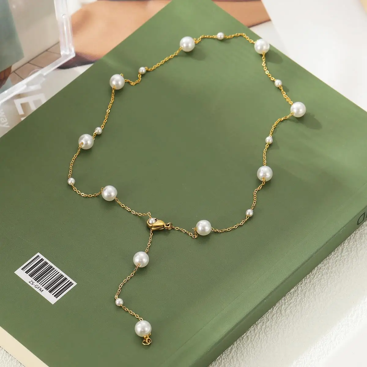 Adjustable Stainless Steel Pearl Necklace for Women | 18K PVD Gold Clavicle Chain | Elegant Jewelry for Everyday Wear