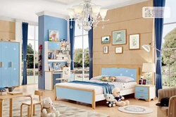 blue color wooden children bedroom furniture boy colorful kids bedroom set