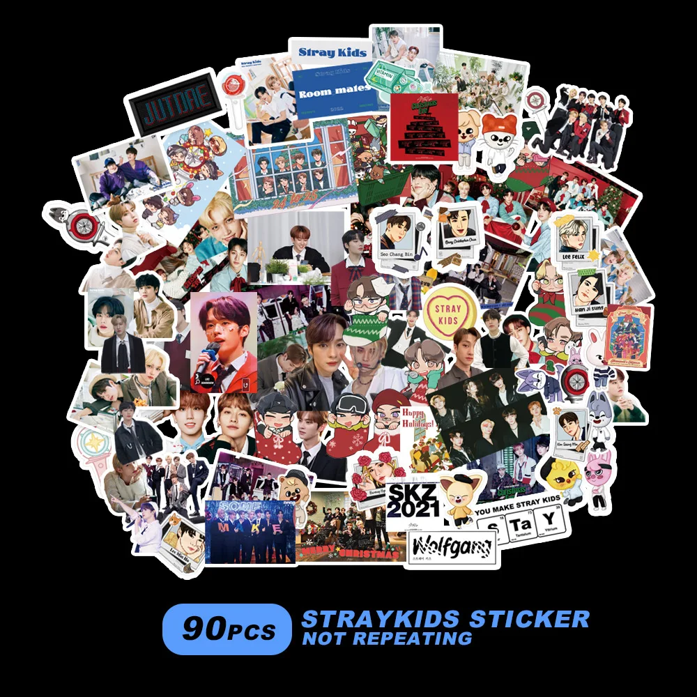 90Pcs/Set Kpop Stray Kids Stickers New Team Stickers For Refrigerator Car Helmet DIY Gift Box Guitar Luggage Stickers
