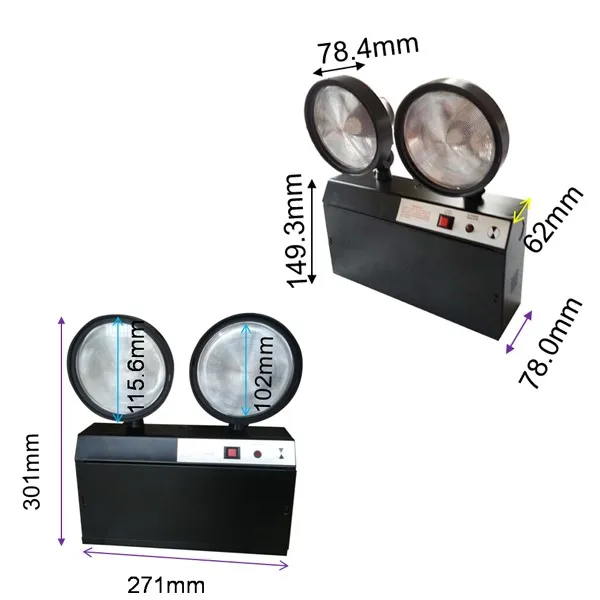 Factory non-maintained IP20 Steel Casing PS Diffuser LED Twin-spot Emergency Lamp 2X2.5W LED Rechargeable Light