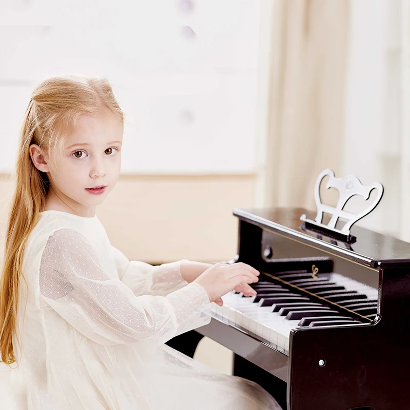 Hape Kids Creative Musical Instrument Baby Gift Keyboard Children Wood Piano Toys Dynamic Sound Upright Piano with chair