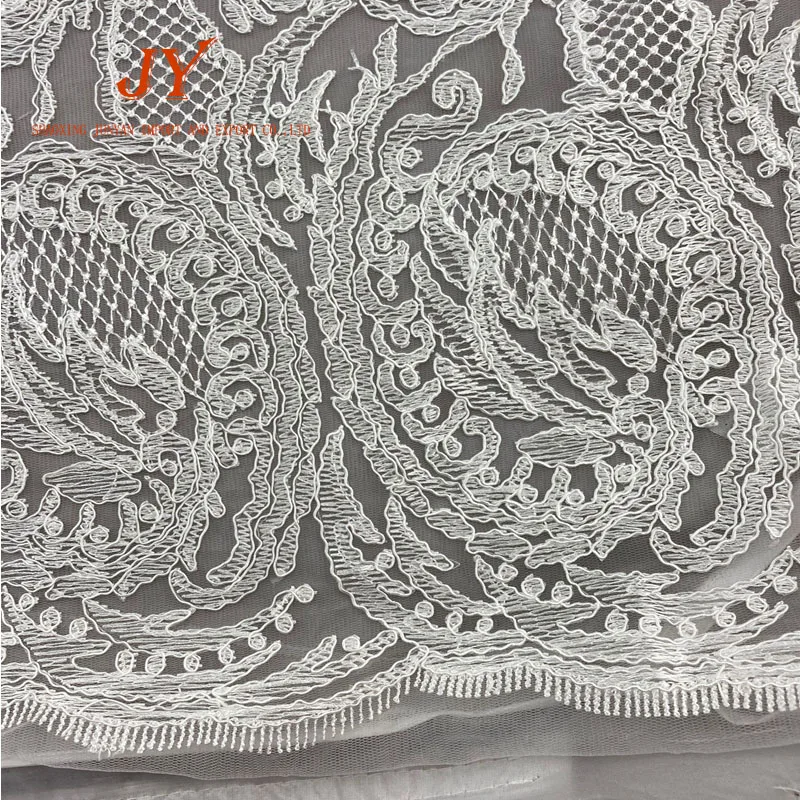 Китай производитель белый цвет кординг вышивка кружевная ткань для свадебного платья и домашнего текстиля для рынка Кувейте