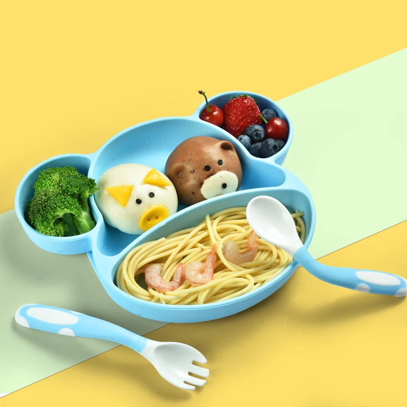 
Baby nutrition grid baby silicone dinner plate children tableware set feeding tableware wholesale 