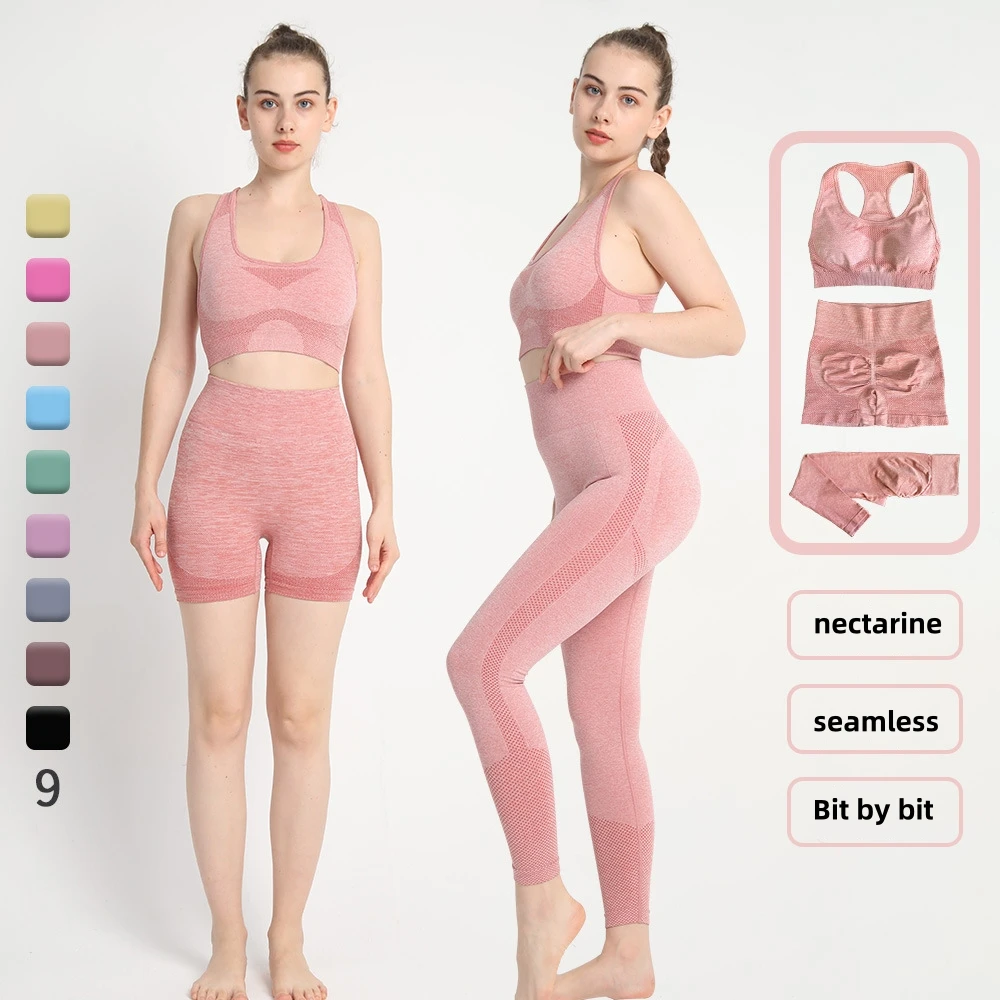 Wholesale Women Gym Push Up Seamless Scrunch Butt Yoga Pant Sport Fitness Workout High Waist Short Leggings Yoga Set