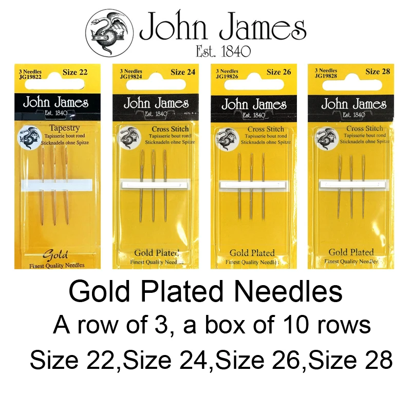 John James Tapestry Needle & Gold Plated Size 22,24,26,28,24/26,A box of 10 rows