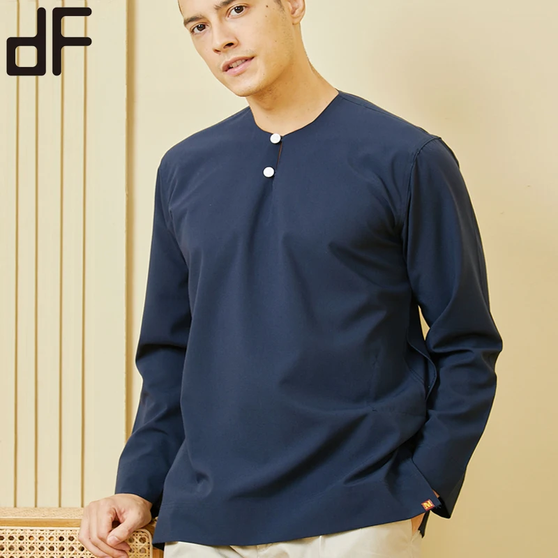 OEM Man Kurta Polyester Rayon Long Sleeve Shirt Muslim Malaysia Clothing Male Customized Metal Button Up Dhoti Kurta For Men