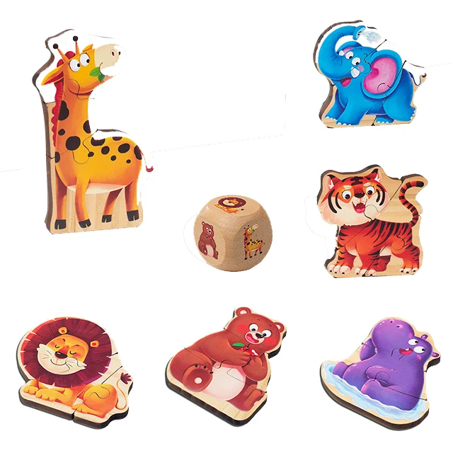 Factory Kids Wooden 3d Puzzle assembly Toys Children education Cartoon Animal Montesori wooden Toys