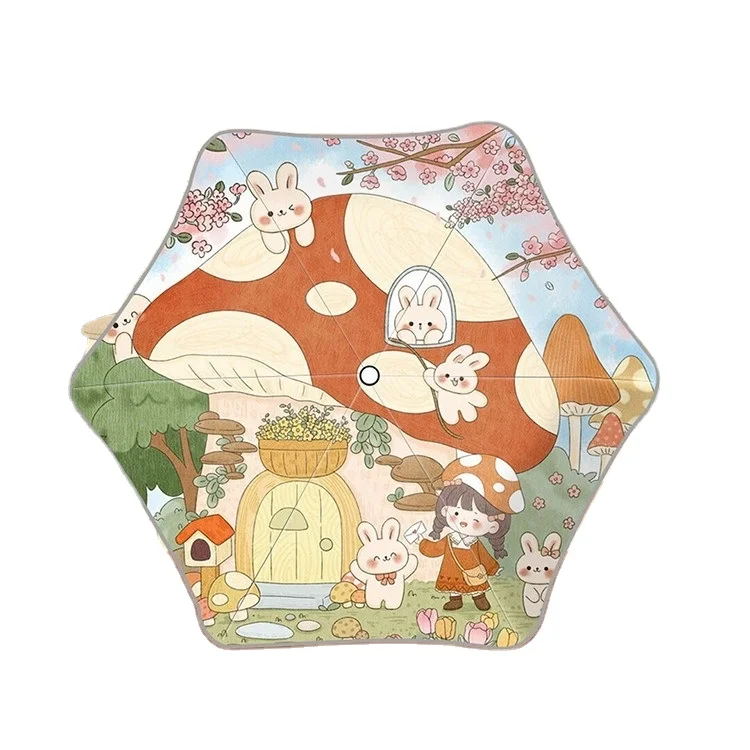 Factory Wholesale Three Folded Cute Cartoon Mushroom Automatic Umbrella Reflect Light Safety Design For Kids Gift Back To School