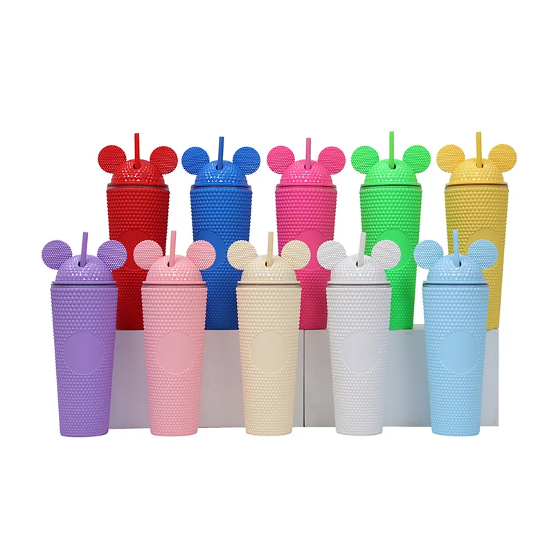 2023 New Hot Small MOQ DIY Available 24OZ Venti Double Wall Coffee Matte Plastic Bulk Studded Tumbler Grid Pineapple Cup