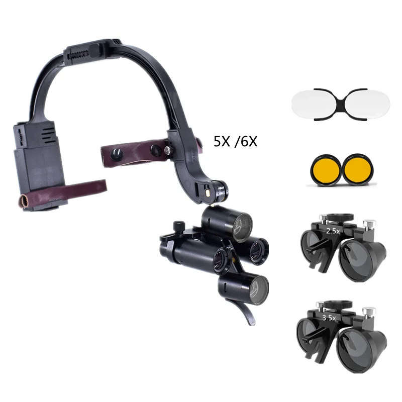 Dental Surgical Headlight 6X Magnification Binocular / Dental Loupes With Light For Lab Equipment Headlamp