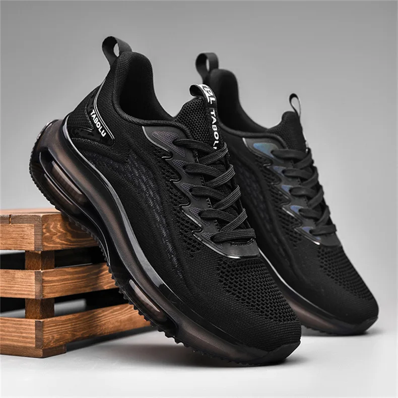 Trendy cushion air cushion sole breathable flying woven fashion running men sports shoes